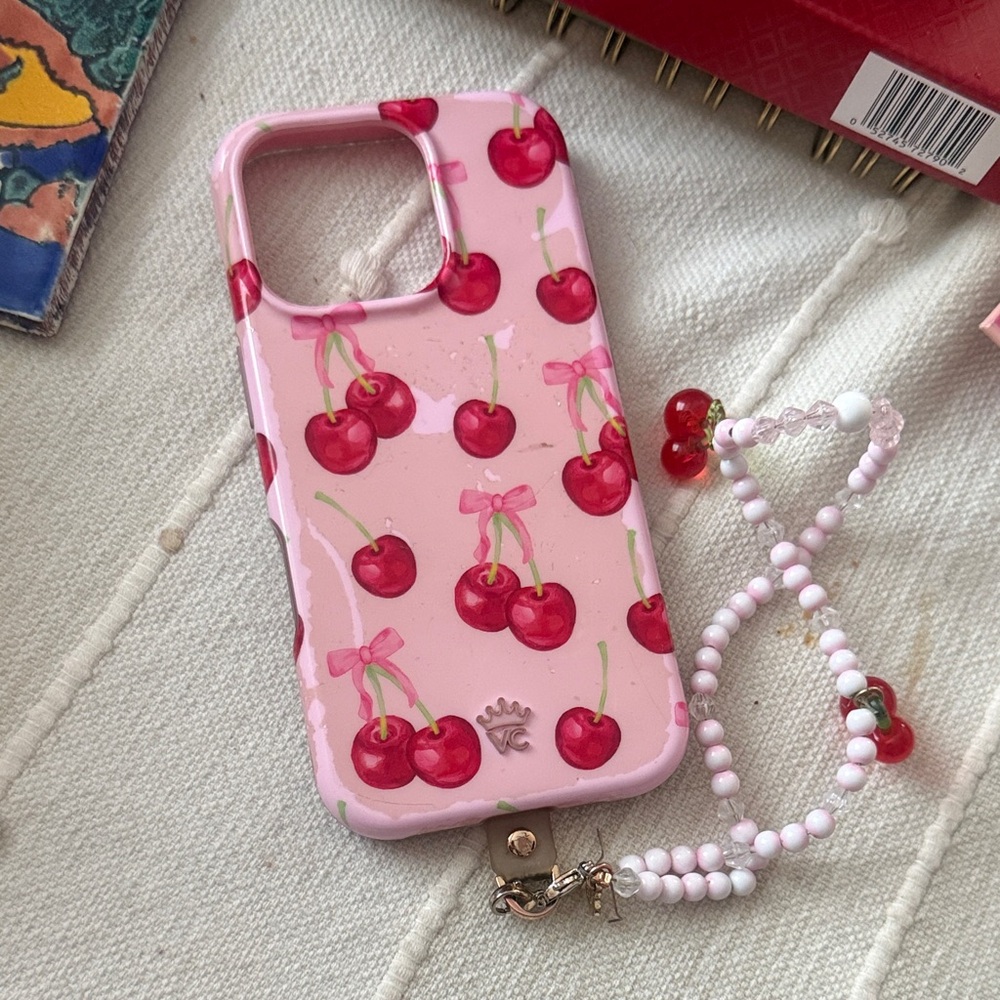 Velvet Caviar Pink Cherry Pattern iPhone Case 16pro